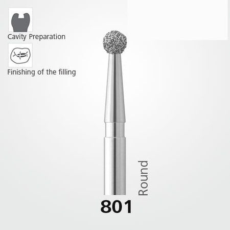 Meisinger 801 Synthetic Diamond Bur - Pack of 5 - Round