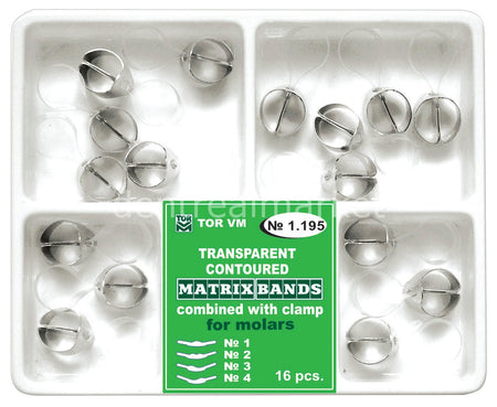Tor VM Transparent Molar Matrix Band with Clip — Pack of 16