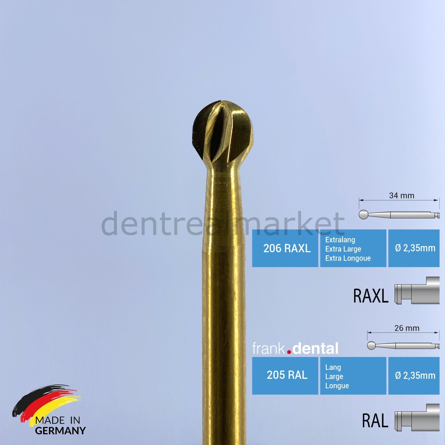 Frank Dental Titanium Carbide Surgical Round Bur 141 RAL RAXL