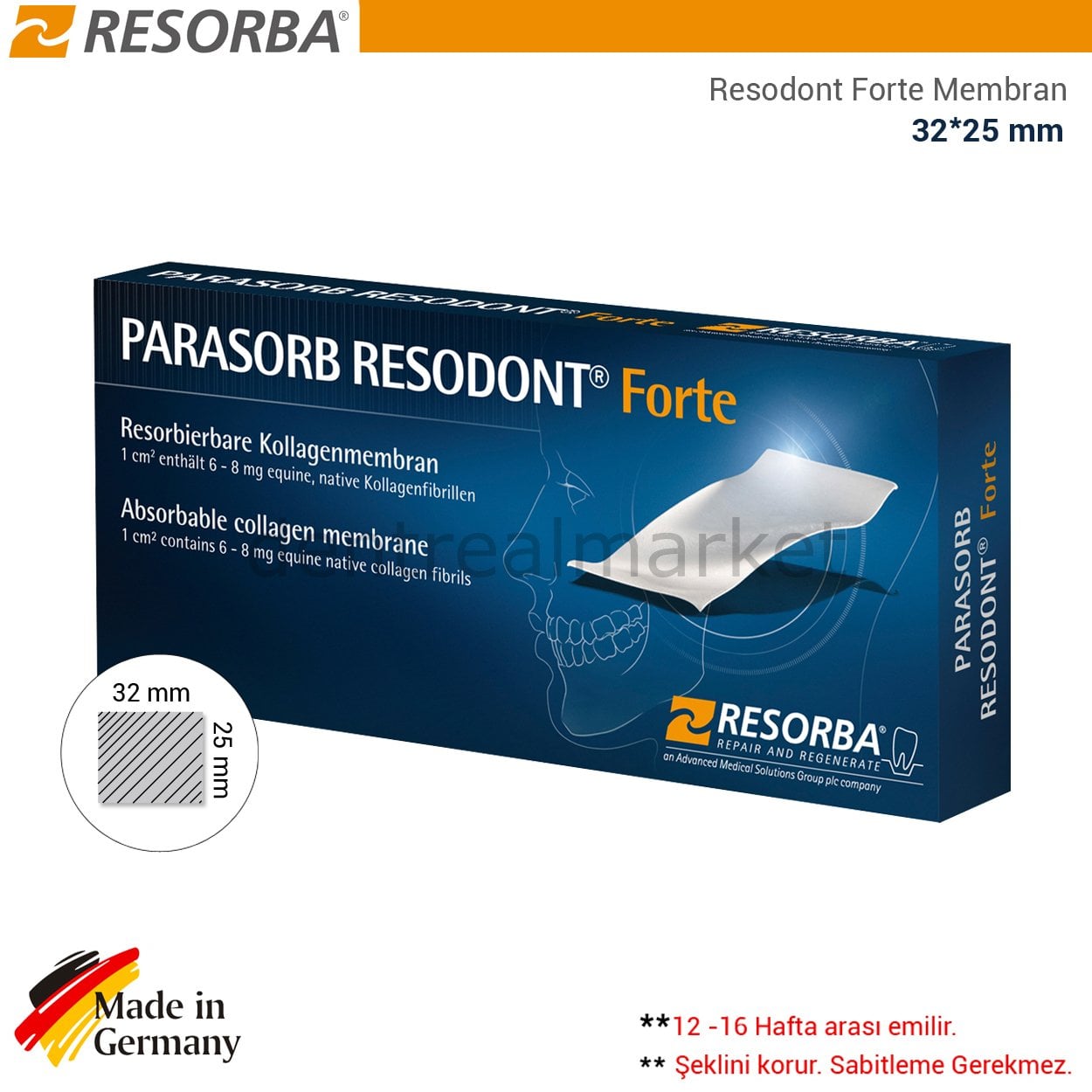 Resorba Parasorb Resodont Forte - Collagen Membrane 32*25 mm
