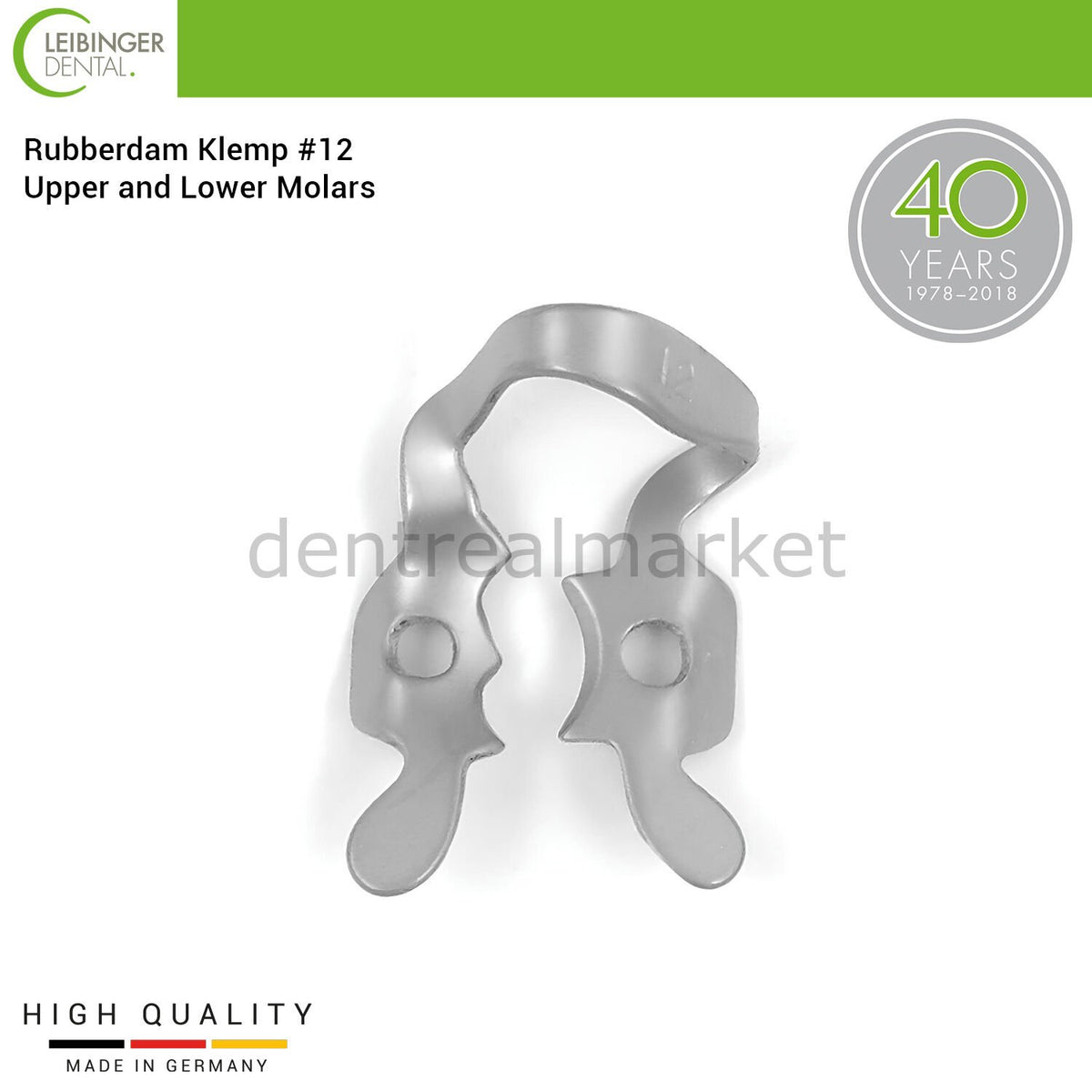 Leibinger Rubber Dam Clamp #12 — Upper and Lower Molar