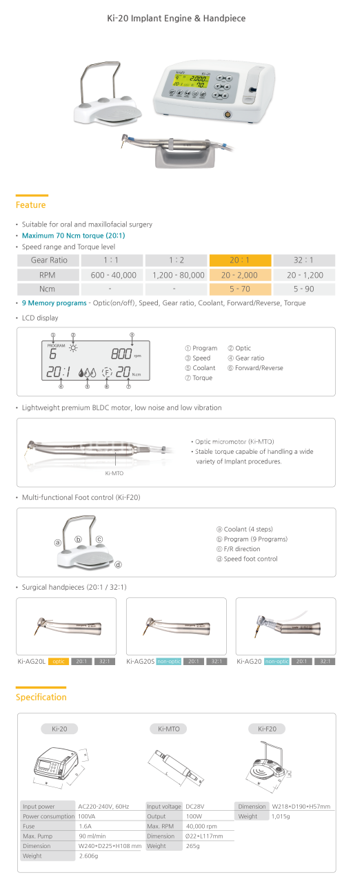 Krafit Marathon Implant Motor with Illuminated Contra-Angle KI-20L Set