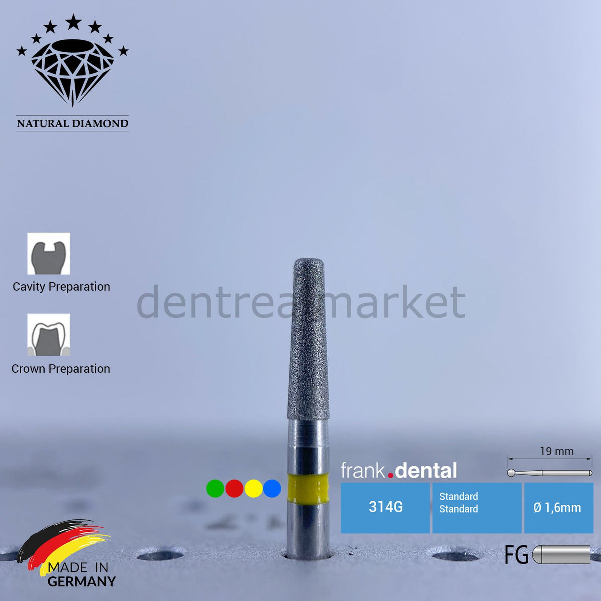 Dental Natural Diamond Bur - 846KR Dental Burs - For Turbine  - 5 Pcs