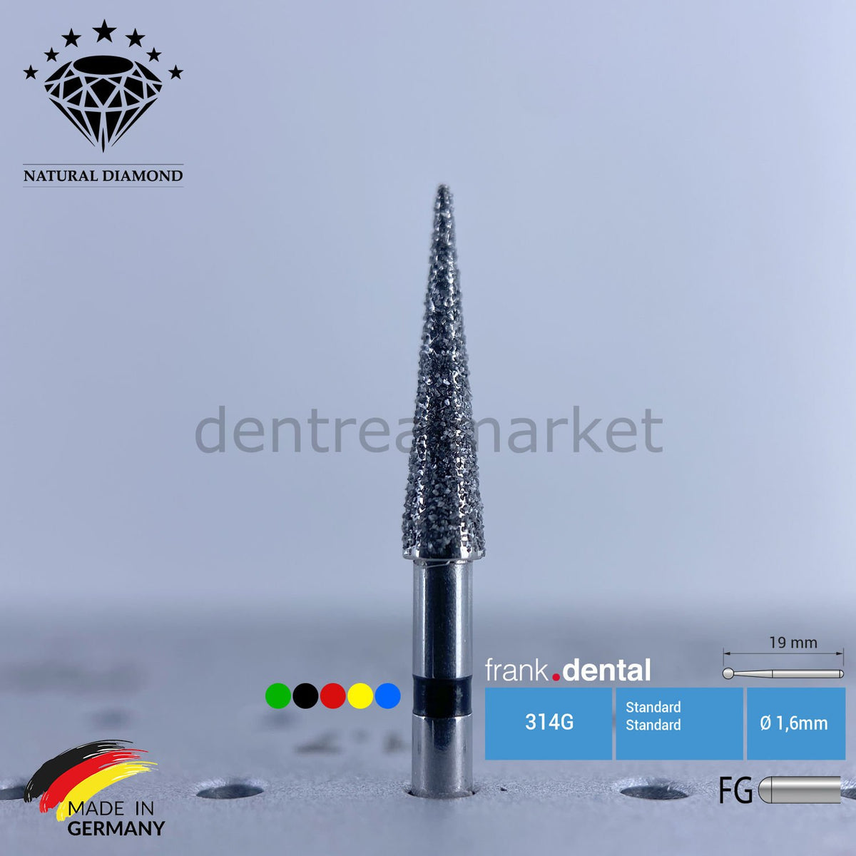 Frank Dental Natural Diamond Bur — Turbine 859 Needle Tip — Pack of 5