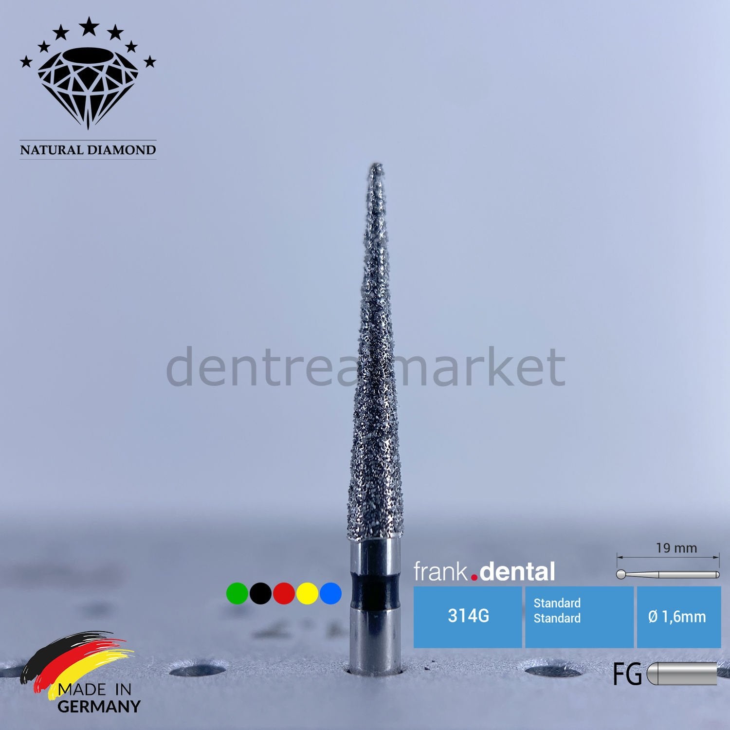 Frank Dental Natural Diamond Bur - High-Speed - 859L - Needle Tip - 5 Pieces