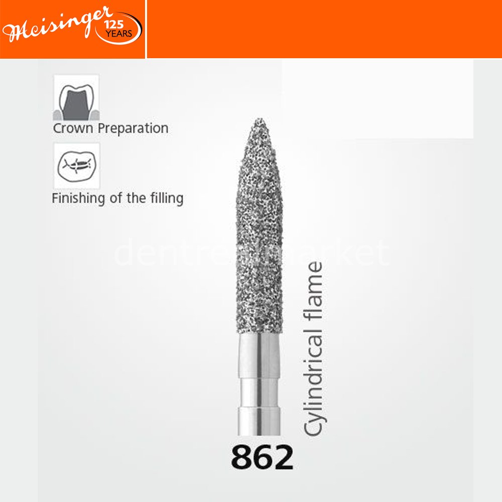Meisinger 862 Synthetic Diamond Bur Flame Tip - Pack of 5
