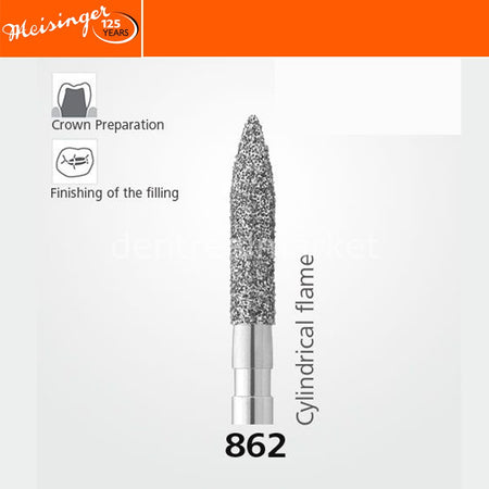 Meisinger 862 Synthetic Diamond Bur Flame Tip - Pack of 5