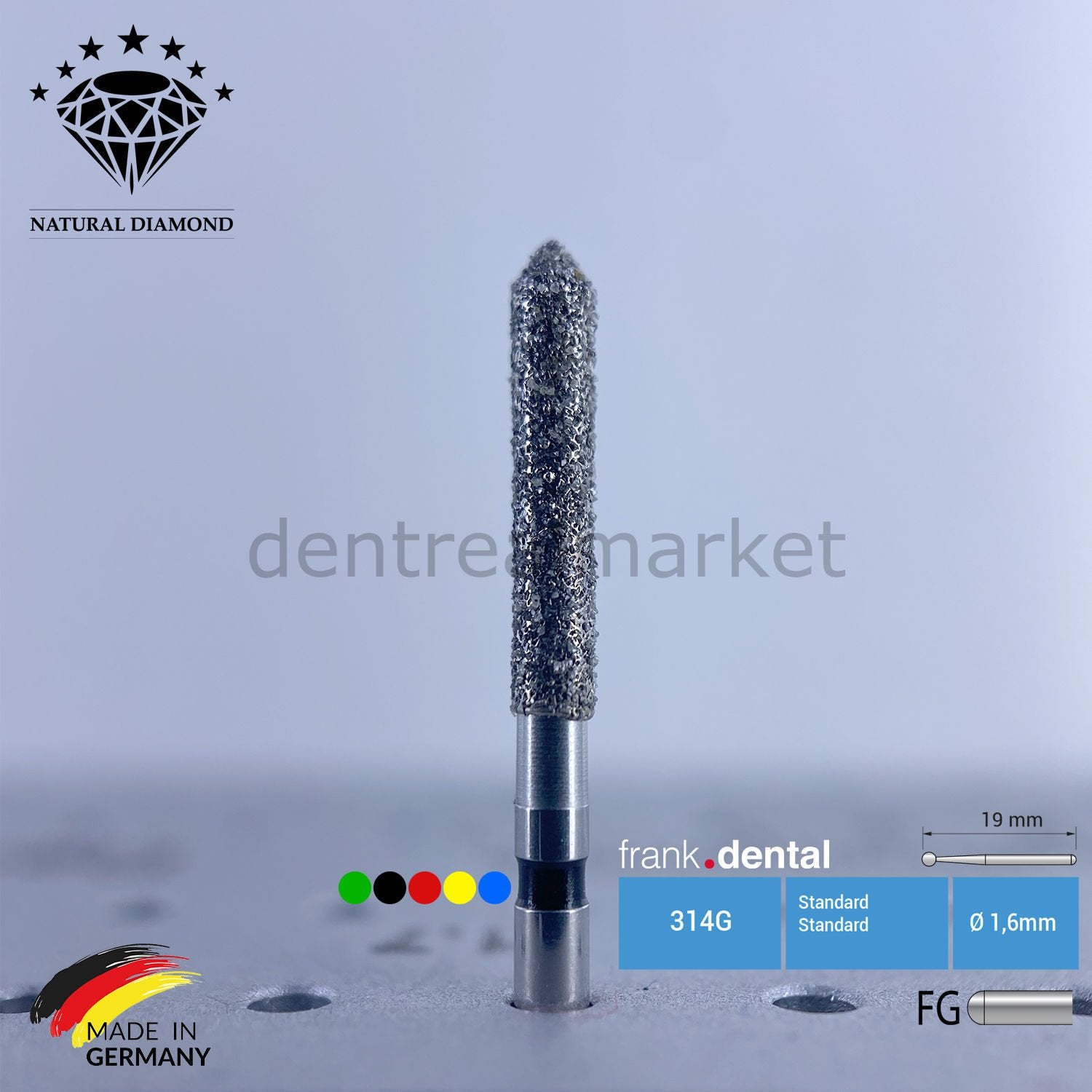 Frank Dental Natural Diamond Bur - Turbine - 886 - Cylinder - 5 pcs