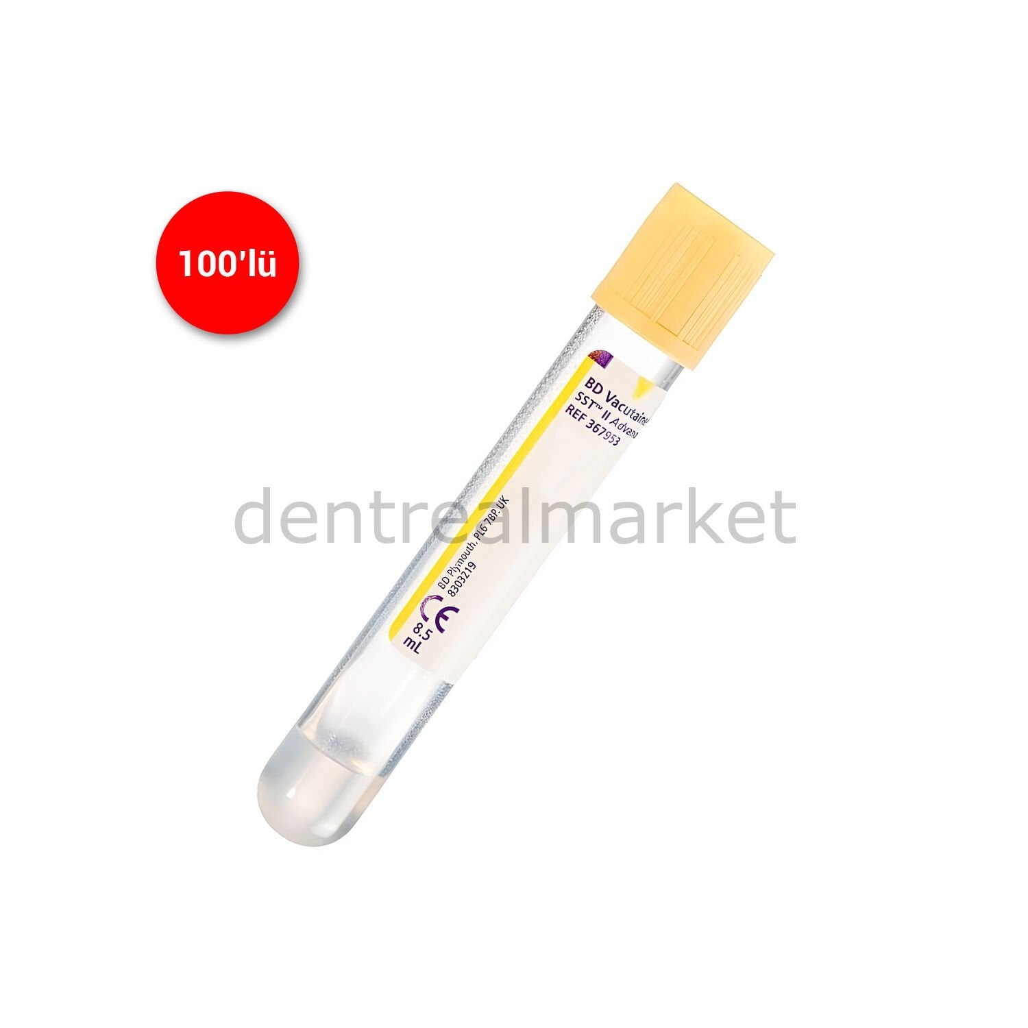 BD Vacutainer Yellow Blood Collection Tubes 8.5 ml – Pack of 100