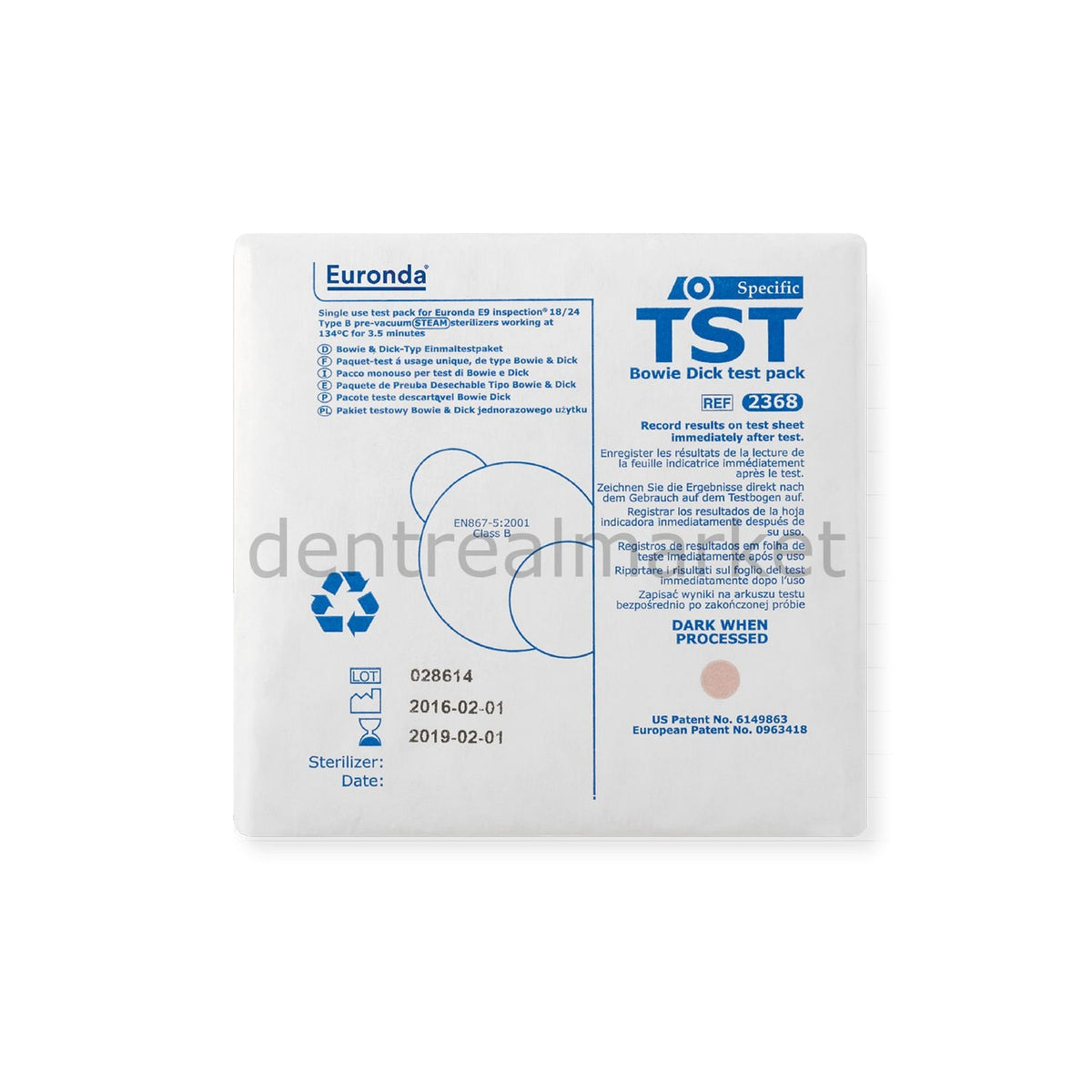 Euronda TST Bowie & Dick Autoclave Test Pack
