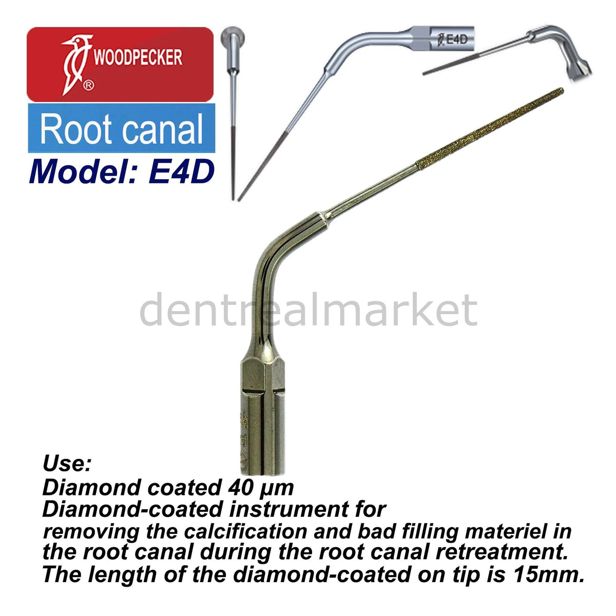 Woodpecker Scaler Endodontic Tip E4D – Compatible with EMS, Mectron, Woodpecker, and W&H