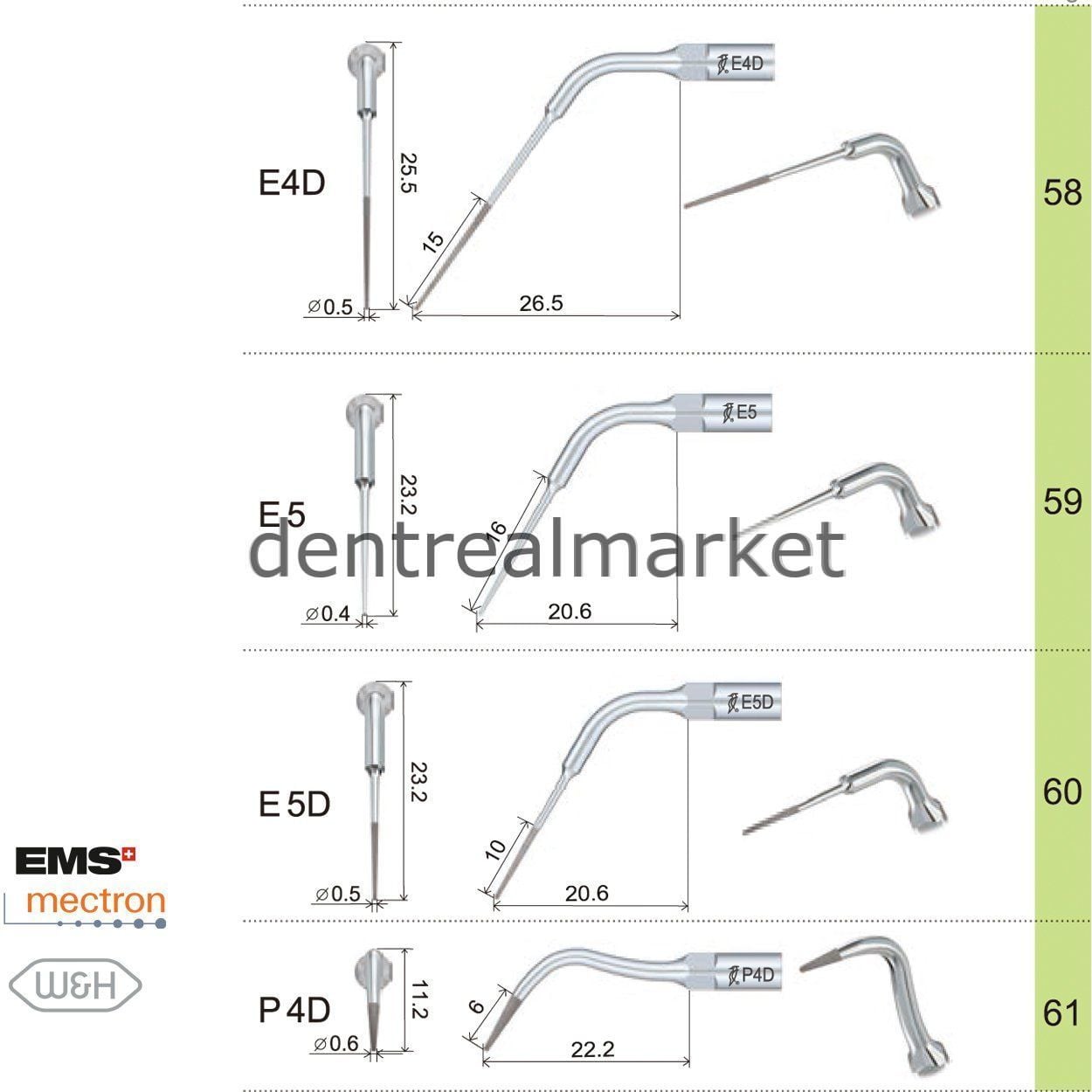 Woodpecker E12D Endodontic Scaler Tip - EMS, Mectron, Woodpecker, W&H Compatible