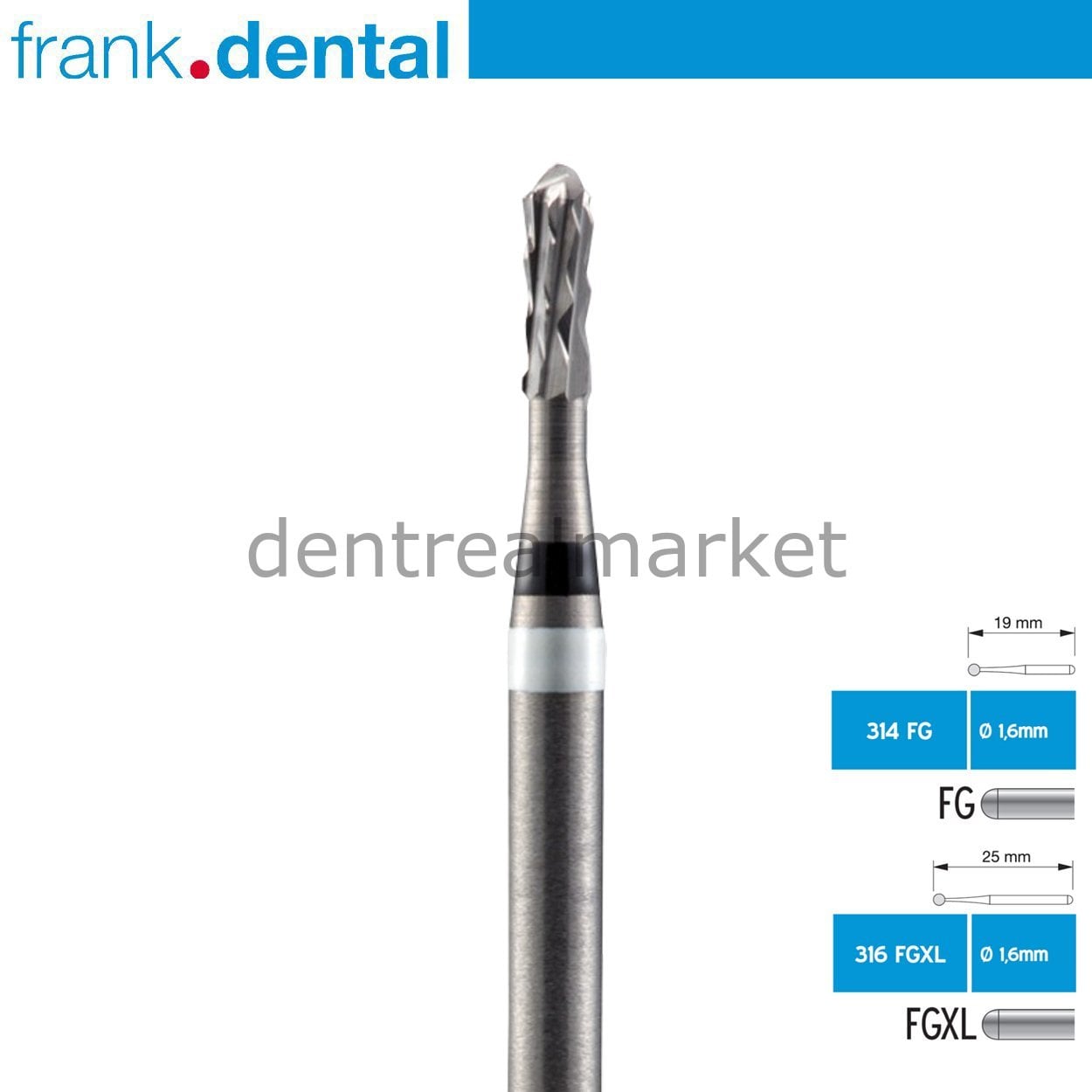 Frank Dental Aggressive Metal Crown Cutting Bur FD8XL - Pack of 5