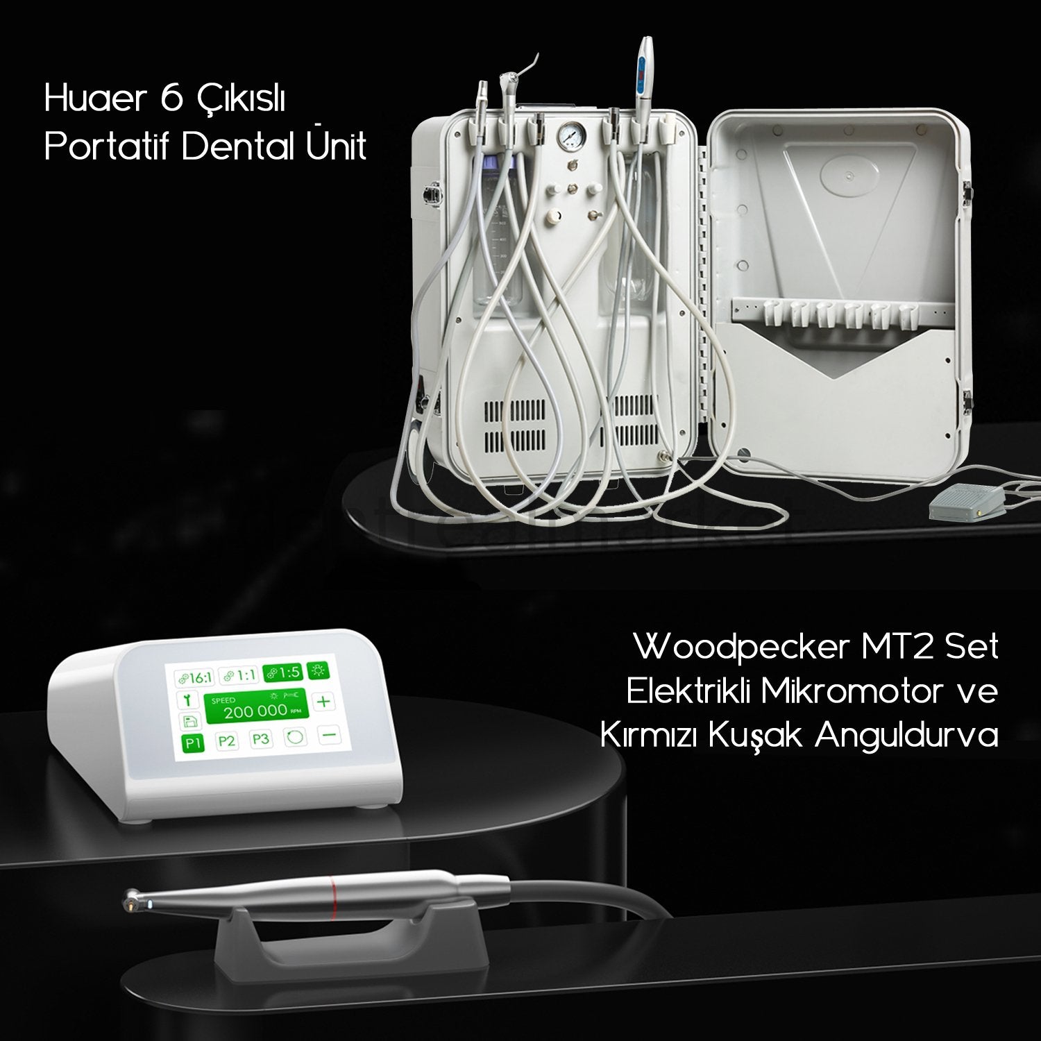 Huaer Portable Mobile Dental Unit with Electric Motor and Red-Band Contra-angle