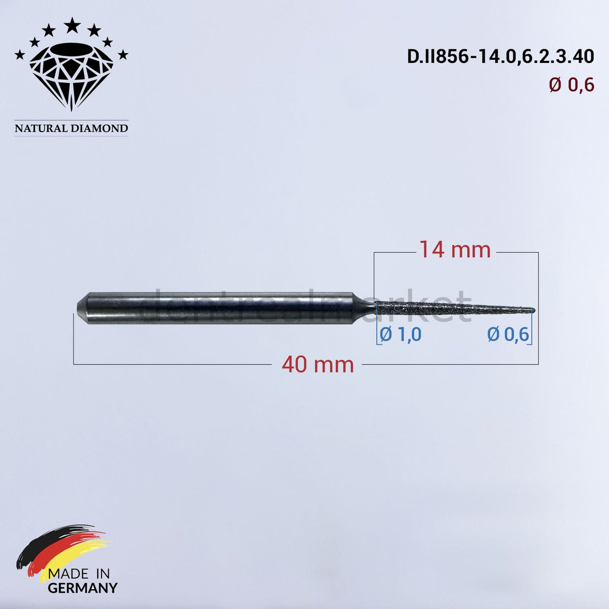 Frank Dental Imes-icore Wieland Diamond CAD/CAM Drill 0.6 mm (14 mm neck)