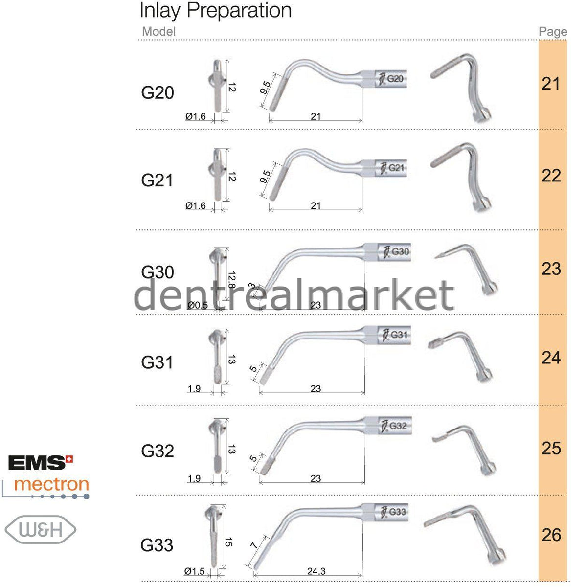 Woodpecker Inlay Preparation Tip G30 - EMS, Mectron, Woodpecker, W&H Compatible