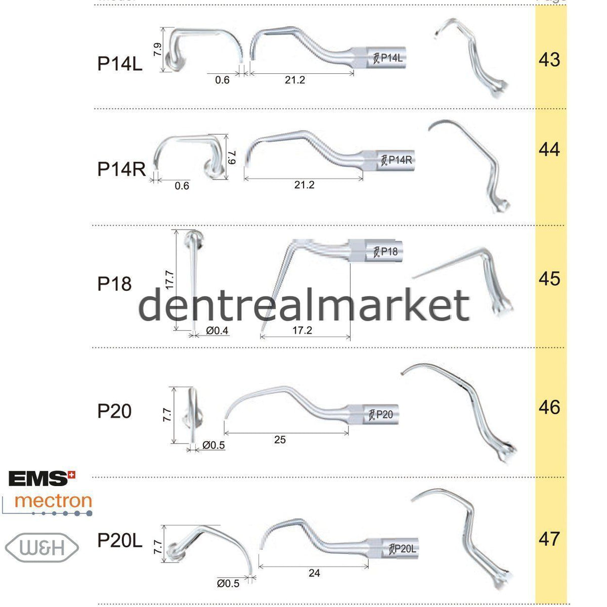 Woodpecker Periodontic Scaler Tip P20 — EMS, Mectron, Woodpecker, W&H Compatible