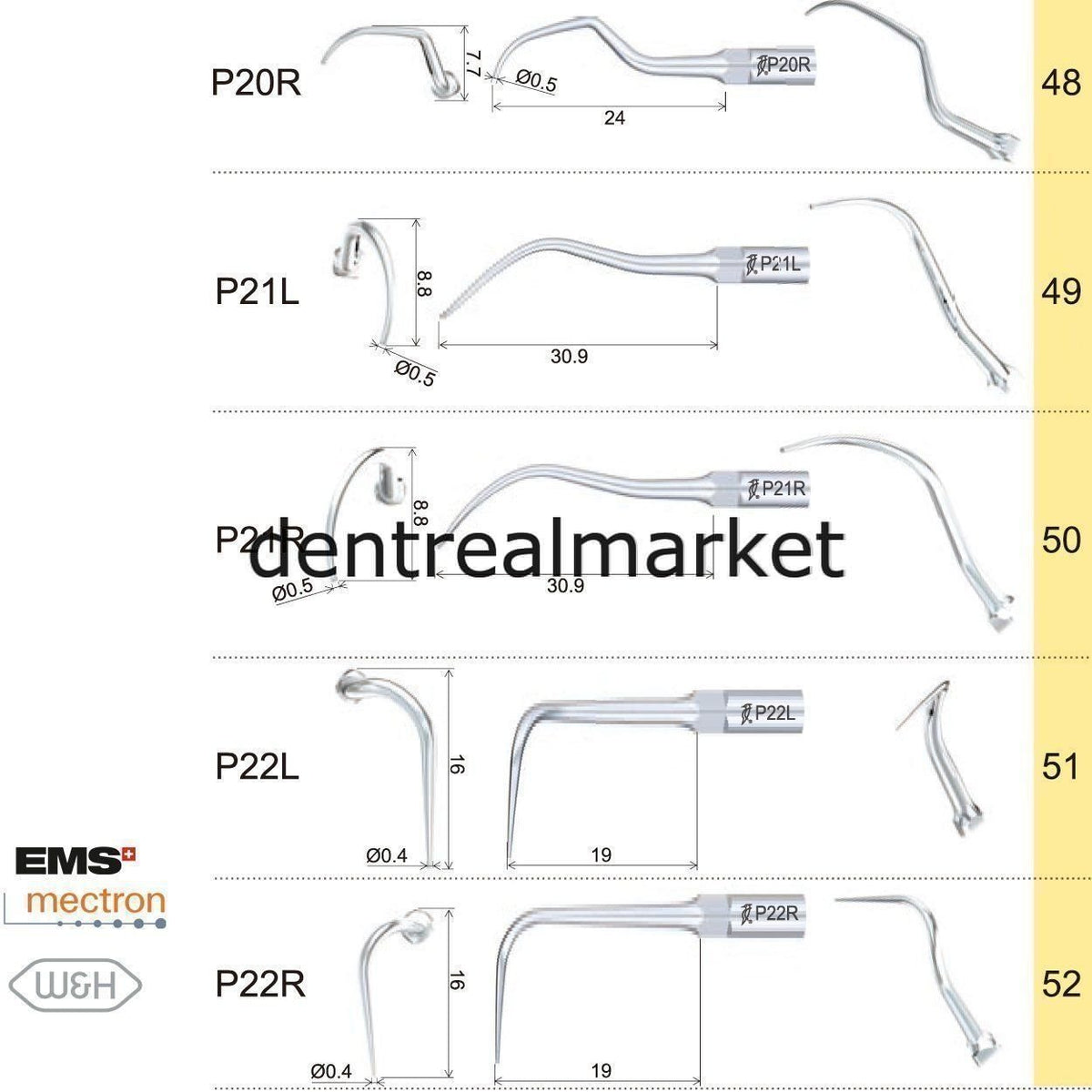 Woodpecker Periodontic Scaler Tip P2L — EMS, Mectron, Woodpecker, W&H Compatible