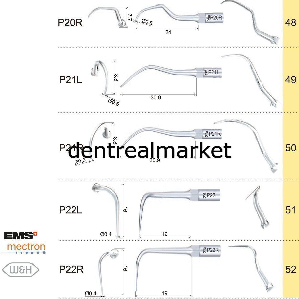 Woodpecker P6 Periodontic Scaler Tip - EMS, Mectron, Woodpecker, W&H Compatible