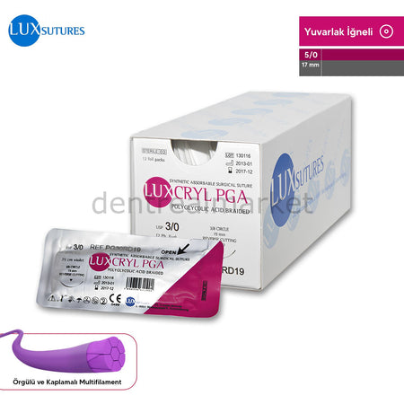 Lüx Sutures Luxcryl PGA Absorbable Surgical Suture Round Needle 5/0 17 mm EXP 05/2027