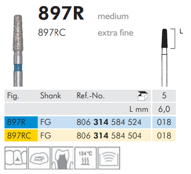 Meisinger 897R Synthetic Diamond Bur — Pack of 5
