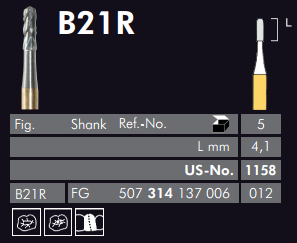 Meisinger Black Cobra Metal Cutting Bur B21R — Pack of 5