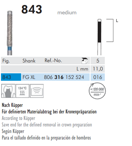 Meisinger 843 Synthetic Diamond Bur for Shoulder Preparation — Pack of 5