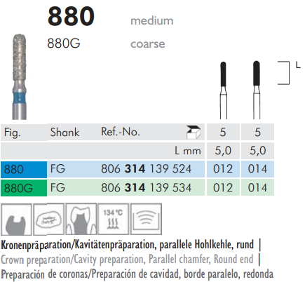 Meisinger 880 Synthetic Diamond Cylinder Bur — Pack of 5