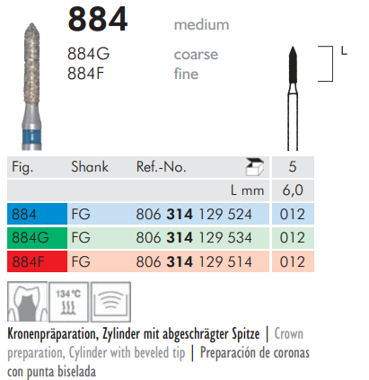Meisinger 884 Synthetic Diamond Cylinder Bur — Pack of 5